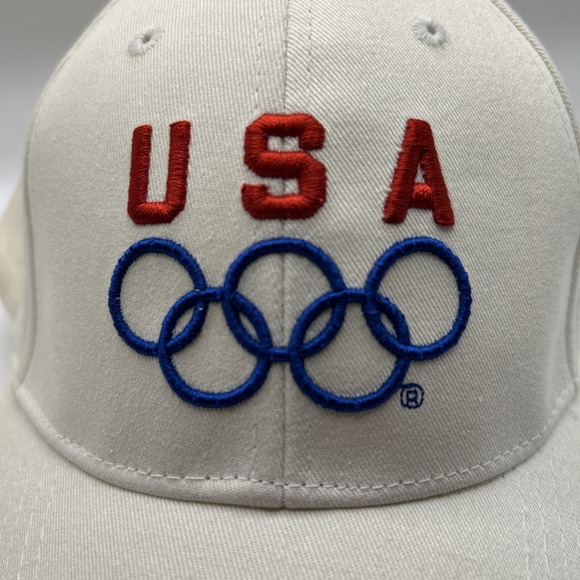 Usa Olympics Other - USA Olympics White Adjustable Dad Hat Baseball Cap Embroidered Rings Logo